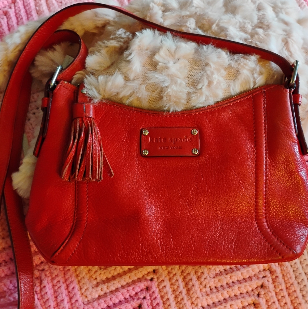 Kate Spade Red Leather crossbody bag with tassel vintage